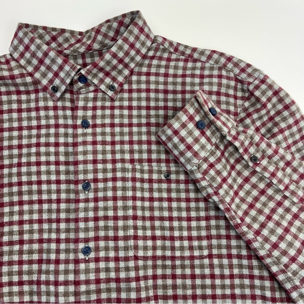 Johnnie-O Hangin’ Out Mens Checkered Shirt Burgundy Grey Gray Button Front Large